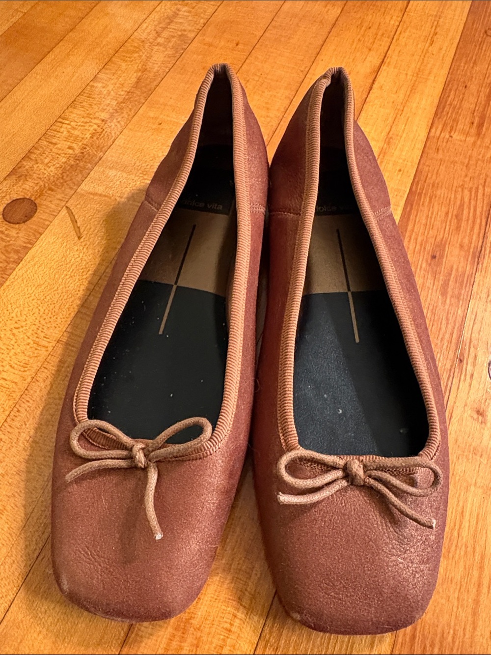 Dolce Vita Rust Brown Suede Ballet Flats with Bow Trim